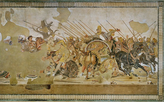 Mosaico hallado en la Casa del Fauno de Pompeya en la que se representa la batalla de Issos