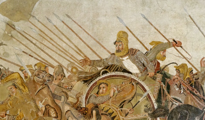 Detalle del Mosaico de Issos en Pompeya donde se aprecia al emperador persa Darío III, perdedor en la batalla de Gaugamela