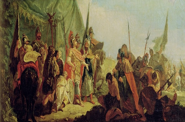 "Alejandro y Poro", obra de Francesco Fontebasso. Poro fue el mayor enemigo de Alejandro Magno en la India