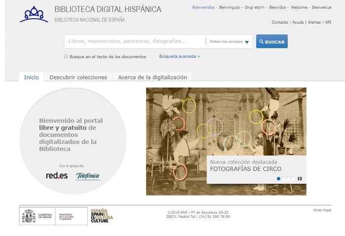Captura de pantalla de la web de Biblioteca Digital Hispánica