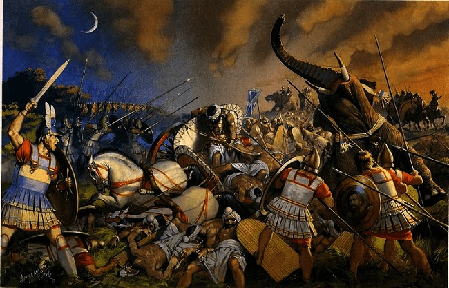 Ilustración de la batalla del Hidaspes (Arrecaballo)