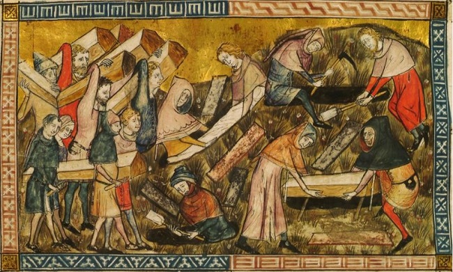 Cuadro del siglo XIV en el que se ve a los habitantes de Tournai enterrando a sus muertos