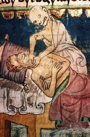 La peste negra acaba con una víctima. Códice Stiny. Biblioteca Universitaria, Praga