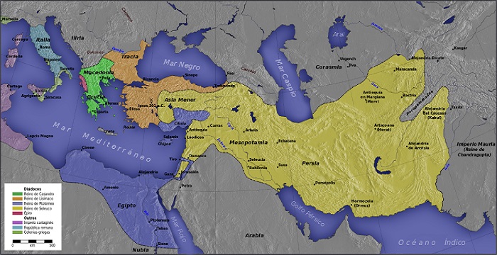 Mapa de la Guerra de los Diádocos tras la batalla de Ipsos