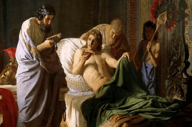 Ilustración de la muerte de Alejandro Magno en el palacio de Nabucodonosor II en Babilonia. El paradero de su cuerpo es una de las respuestas del libro de Garrett Ryan