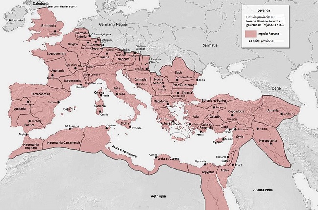El Imperio Romano en su momento de mayor extensión, a comienzos del siglo II
