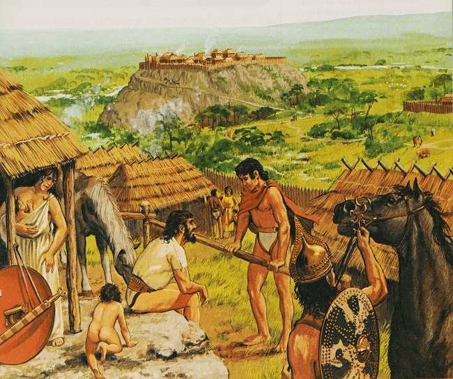 Ilustración sobre los primeros habitantes de Roma hecha por el historiador Peter Connolly (Fuente: Arrecaballo)