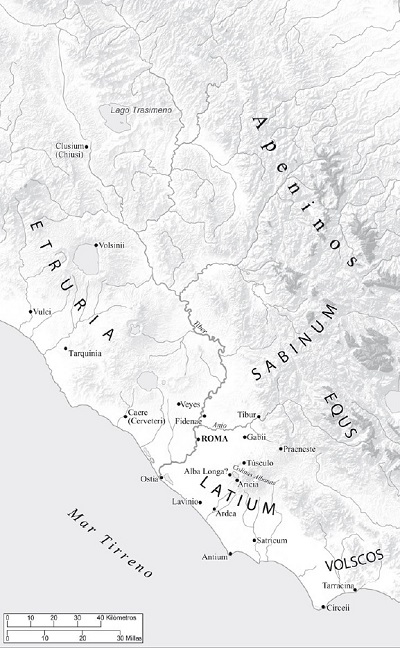 Mapa de la antigua Roma arcaica y sus vecinos (Fuente: Beard, 2015)