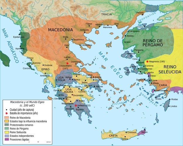 Mapa del mundo griego a finales del siglo III a.C.