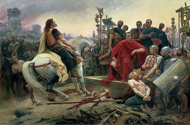 Vercingétorix arroja sus armas a los pies de Julio César por Lionel Noel Royer (1899)