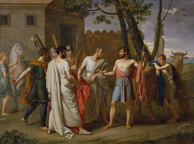 Cincinato abandona el arado para dictar leyes a Roma, obra de Juan Antonio de Ribera sobre una de las magistraturas romanas