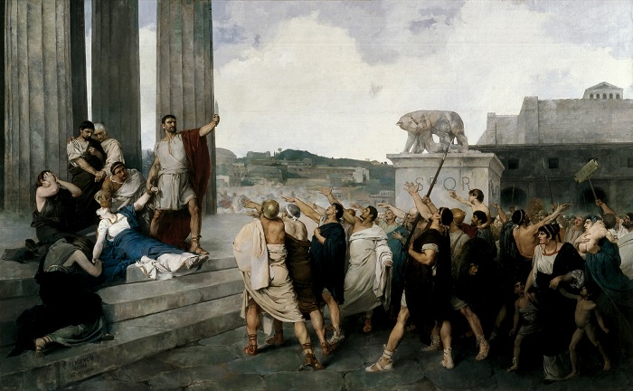 El origen de la República Romana, obra de Casto Plasencia hecha en el siglo XIX, recrea la muerte después de la violación de Lucrecia