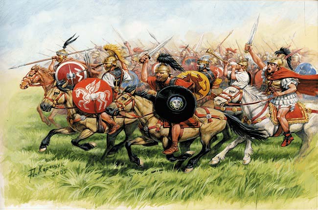 Ilustración que recrea a la caballería del ejército romano republicano, por Andrey Karashchuk Arrecaballo