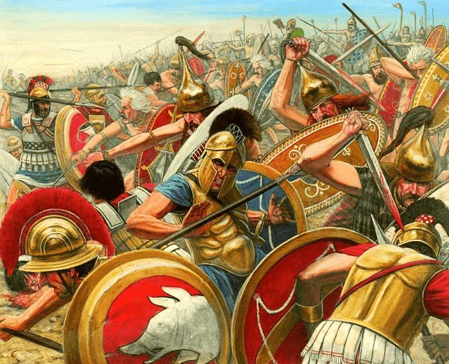 Ilustración que recrea la batalla de Alia previa a la invasión de los galos, por el autor Seán Ó´Brógáin