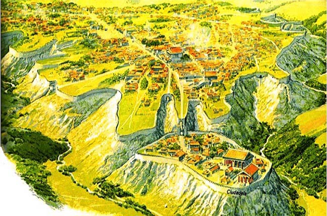 Reconstrucción de la ciudad de Veyes hacia el año 400 a.C., por el autor Peter Connolly