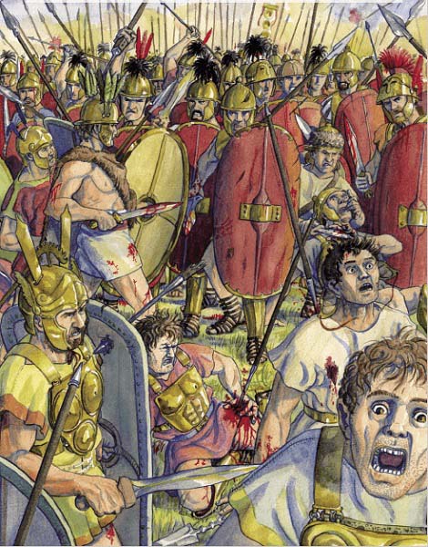 Ilustración que recrea la batalla de Sentino, en las guerras samnitas