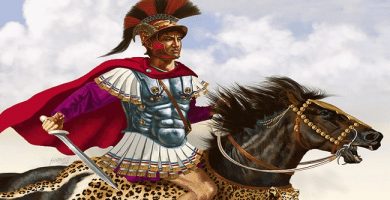Ilustración que recrea el aspecto de Pirro de Epiro, antagonista romano en las Guerras Pírricas