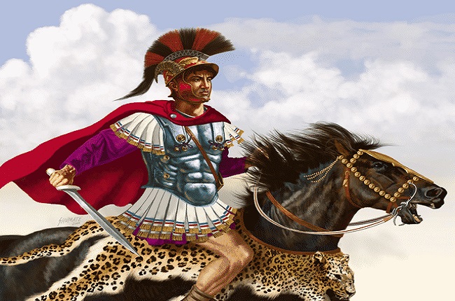 Ilustración que recrea el aspecto de Pirro de Epiro, derrotado en la batalla de Benevento