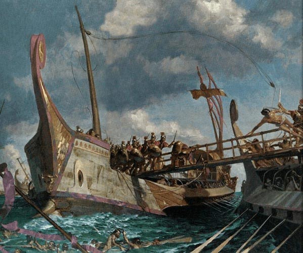 Ilustración que recrea la batalla de Milas, una de las más importantes batallas navales de la Primera Guerra Púnica