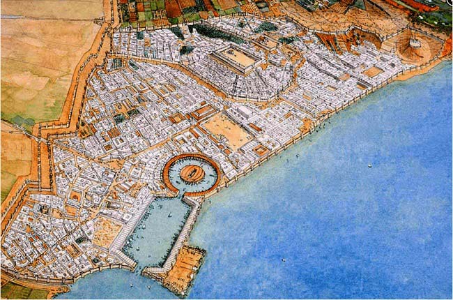 Ilustración que recrea el aspecto de la ciudad de Cartago, uno de los bandos en las Guerras Púnicas
