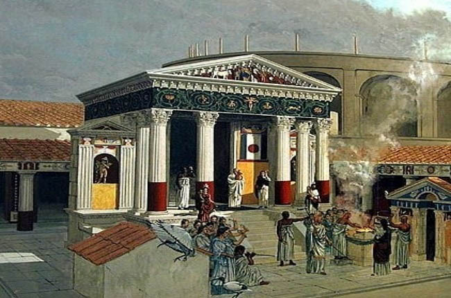 Uno de los sacrificios romanos frente al templo de Isis en Pompeya