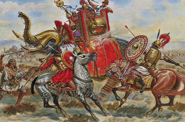Ilustración que recrea la batalla de Bagradas, en la guerra de los mercenarios