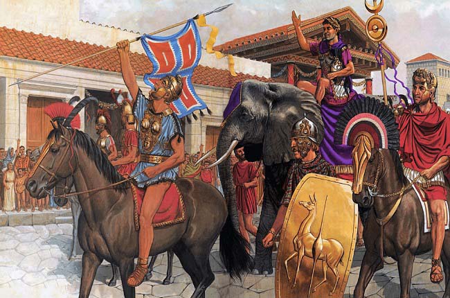 Ilustración que recrea la entrada de Aníbal en Capua como una de las consecuencias de la batalla de Cannas