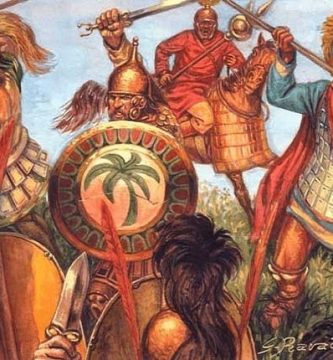 Ilustración-que-recrea-a-soldados-cartagineses-luchando-contra-romanos