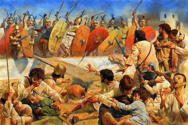 Ilustración que recrea el violento asalto romano de Cartago durante la tercera guerra púnica