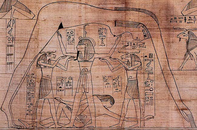 Los dioses Geb con Shu y Nut, dioses del antiguo Egipto