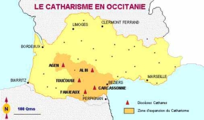 Mapa de la extensión de los cátaros en Francia
