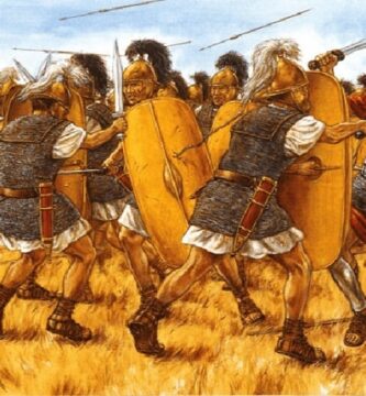 Ilustración de Adam Hook que representa un momento de la batalla de Farsalia entre Julio César y Pompeyo