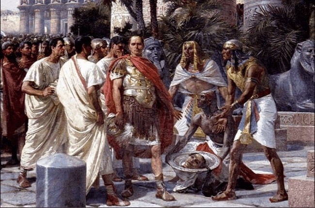 César rechaza ver la cabeza decapitada de Pompeyo Magno-