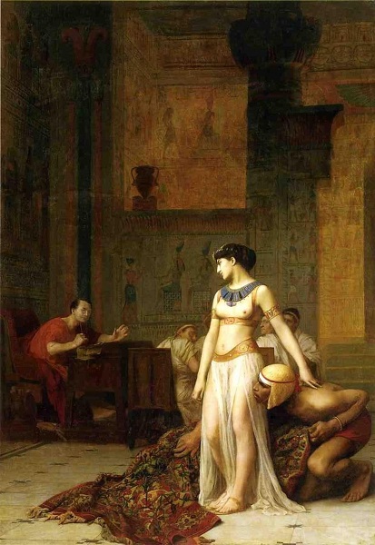 Cleopatra y César, obra de Jean Leon Gerome que recrea una de las anécdotas más importantes de la estancia de Julio César en Egipto