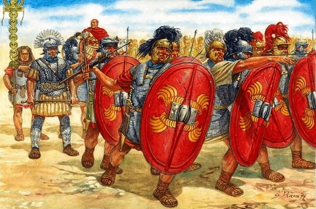 Ilustración que recrea un momento de la batalla de Zela entre Julio César y Farnaces II