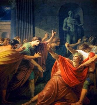 Obra de Heinrich Friedrich Füger hecha en el siglo XVIII que recrea el asesinato de Julio César por parte de Marco Junio Bruto y Cayo Casio Longino