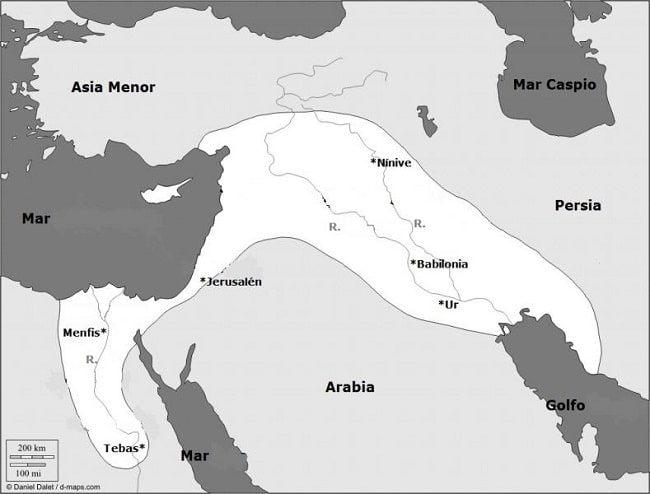 Extensión geográfica del Creciente Fértil, donde vivieron los habiru o apiru