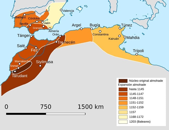 Expansión del Imperio Almohade. Wikimedia Commons