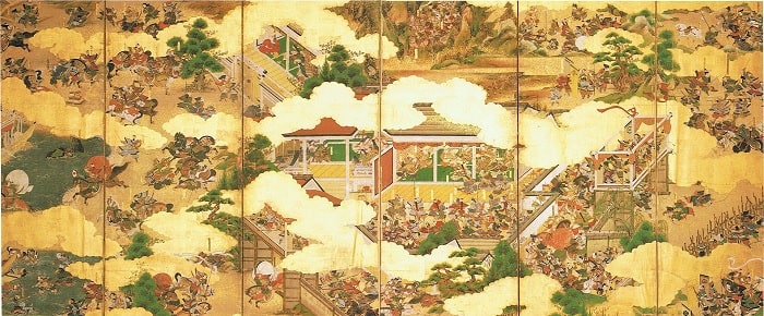 Panel del siglo XII en el que se representa una escena de las guerras Genpei