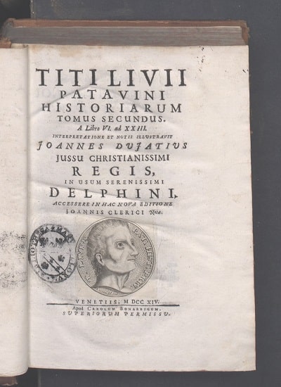 Portada de una edición de una de las obras del Ab urbe condita de Tito Livio hecha en 1714