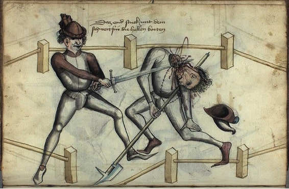Duelo sin armadura según el Tratado de Talhoffer, a mediados del siglo XV