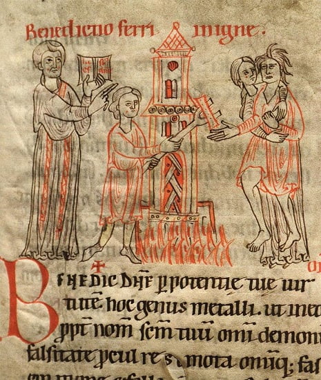 Ordalía o juicios de Dios del hierro candente en un manuscrito alemán de finales del siglo XII