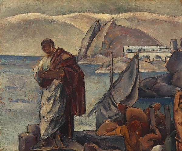 Publio Ovidio Nasón en el exilio, óleo sobre cartón de Ion Theodorescu-Sion, 1915