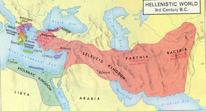 Mapa del Imperio Seléucida en su máxima expansión territorial
