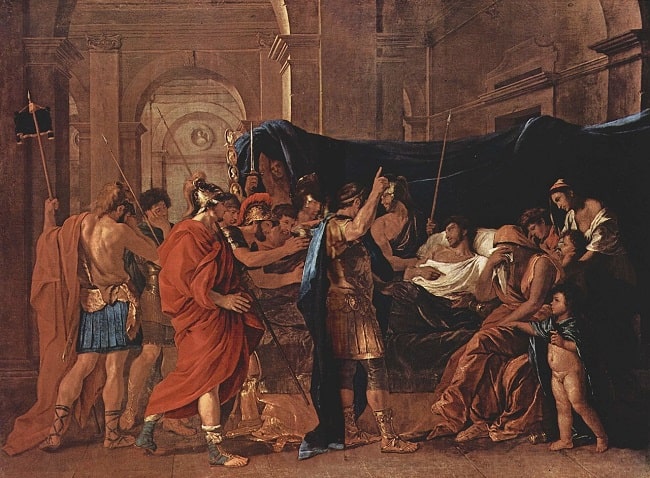 La muerte de Germánico, obra de Nicolas Poussin hecha a mediados del siglo XVII