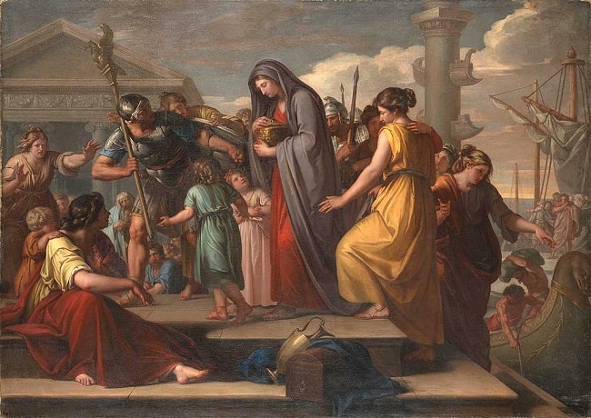 Obra de Gavin Hamilton hecha en el siglo XVIII que recrea la llegada de Agripina a Italia con las cenizas de Germánico