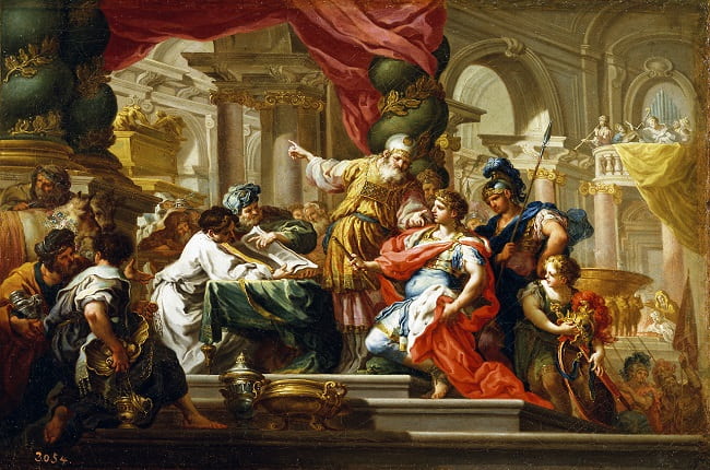 Alejandro Magno en el templo de Jerusalén, obra de Sebastiano Conca hecha en el siglo XVIII