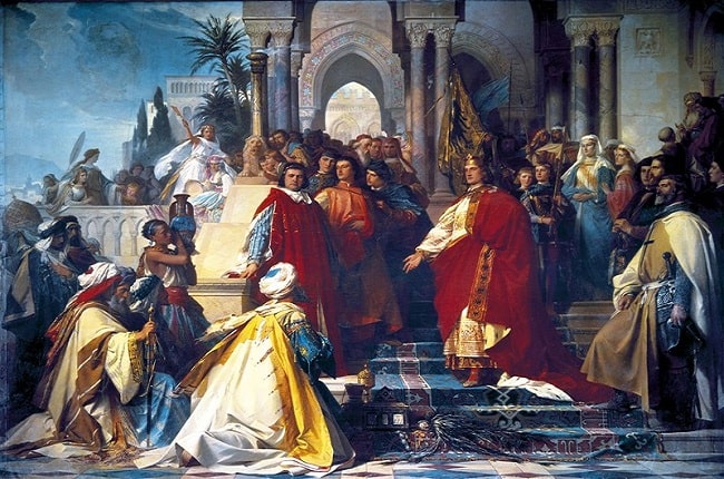 Federico II de Sicilia recibe en su corte de Palermo a un embajador musulmán