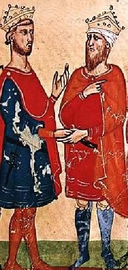 Federico II y el sultán Al-Kamil en la Cronica Nuova de Giovani Villani (ca. 1438)