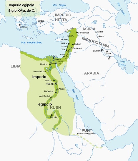 Mapa en el que se muestra la máxima extensión del Antiguo Egipto
